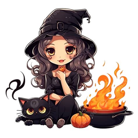 Dibujos Animados Lindo D A De Halloween Bruja Y Gato Negro Cocinando