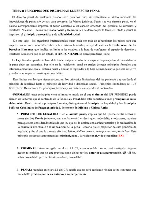 Tema 2 Derecho Penal I Tema 2 Principios Que Disciplinan El Derecho Penal El Derecho Penal