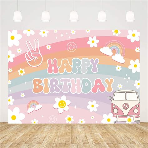 Ticuenicoa 7x5ft Groovy Happy Birthday Backdrop For Girl