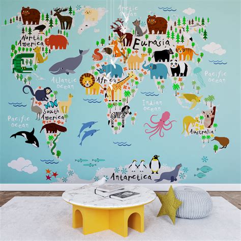 Cute World Map Color White - Wallcastle