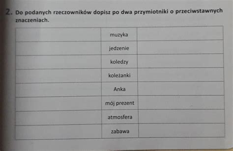 Do Podanych Rzeczownik W Dopisz Po Dwa Przymiotniki O Przeciwstawnych