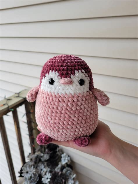 Crochet Chunky Penguin Plushie Soft Velvet Plush Handmade Etsy