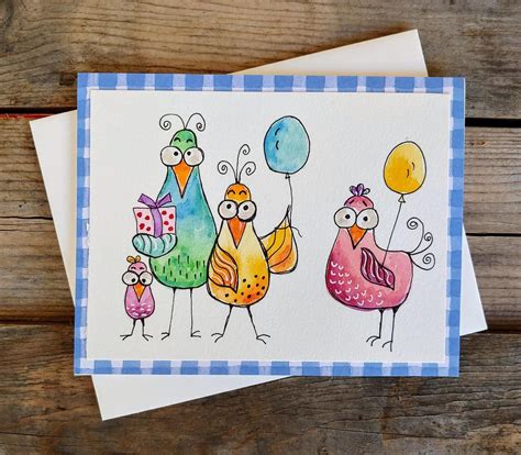 Silly Birthday Birds Happy Birthday Card Watercolor Original Artwork