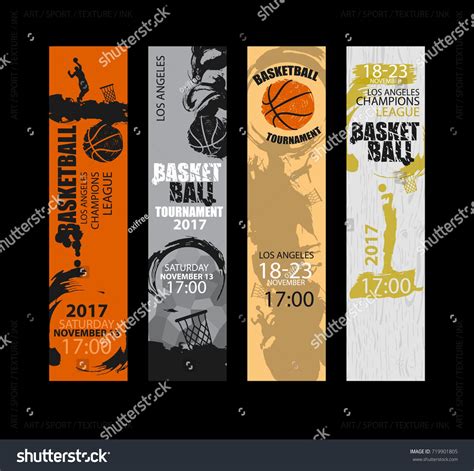 Basketball Grunge Style Vertical Banners Set