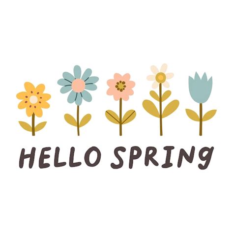 Premium Vector Hello Spring Quotes Floral Springtime Hand Drawn