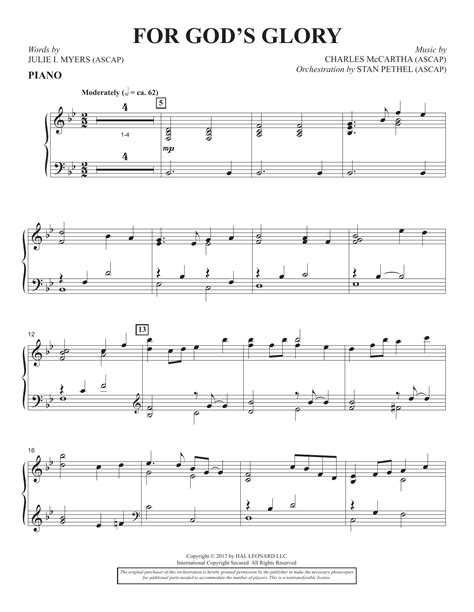 For Gods Glory Piano By Charles Mccartha Sheet Music For Choir Instrumental Pak At Sheet