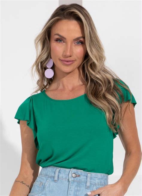 Blusa Verde Babado Nas Mangas Quintess