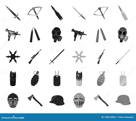 Types Of Weapons Black Mono Icons In Set Collection For Design Firearms