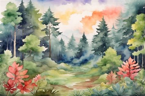 Forest Watercolor Landscape Background Graphic by Forhadx5 · Creative Fabrica