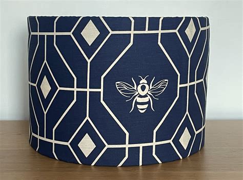 Navy Blue Art Deco Lampshade With Bees Purplecatshandmade