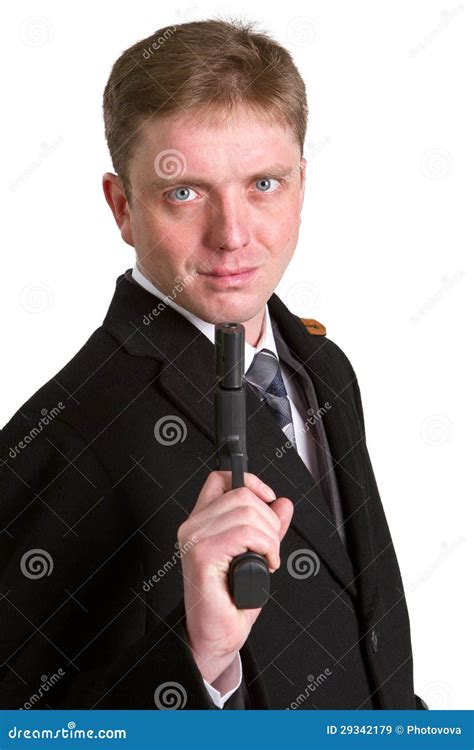 O Homem Em Um Terno Aponta De Uma Pistola Imagem De Stock Imagem De