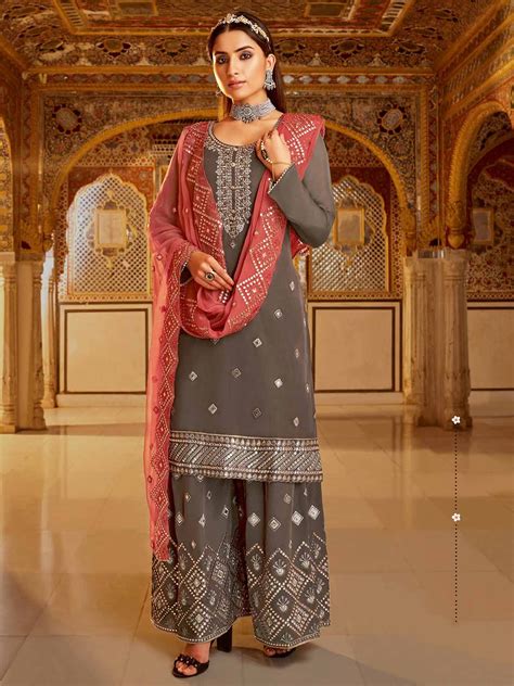 Grey Colour Georgette Fabric Women Salwar Suit