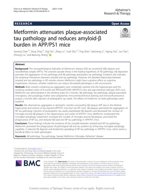 Pdf Metformin Attenuates Plaque Associated Tau Pathology And Reduces