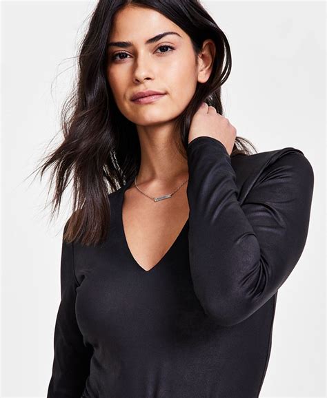 Bar Iii Womens Coated V Neck Bodysuit Created For Macys Macys