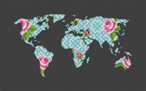 Modern Cross Stitch World Map Cross Stitch Pattern Geometric Etsy