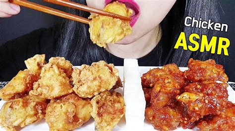 Asmr 바삭바삭한 노랑통닭 후라이드 양념 반반치킨 리얼사운드 노토킹 먹방 Korean Fried Chicken Mukbang