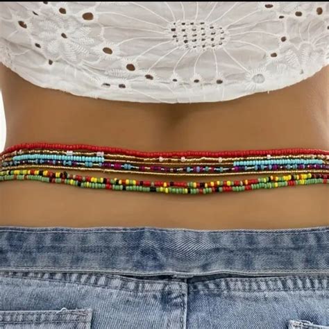 West African Waist Beads Belly Chain Set Of 4 Elastic Beaded Body