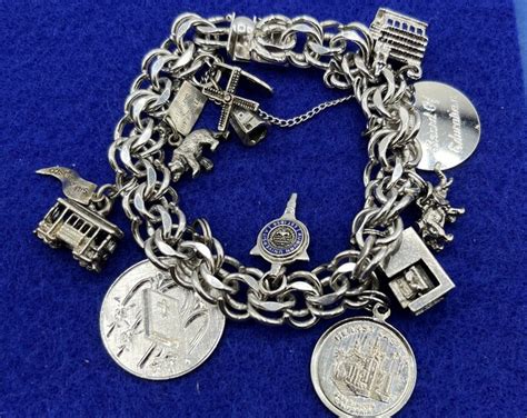 Vintage ELCO Sterling Heavy Charm Bracelet Double Link Heart Etsy