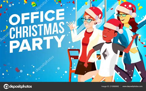 Christmas Corporate Party Vector Having Fun Group People In Santa Hat