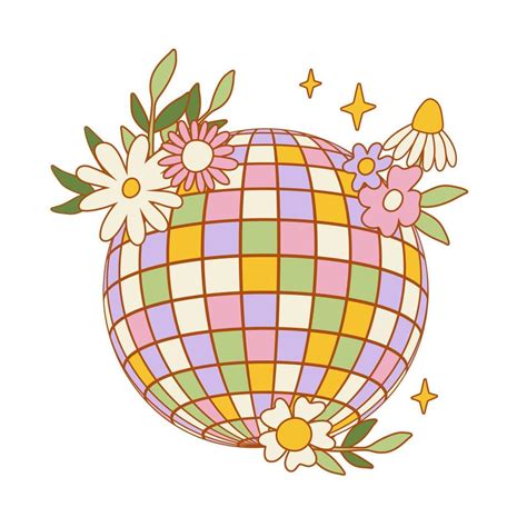 Retro S Groovy Hippie Disco Ball Funky Illustration In Vintage Hippy