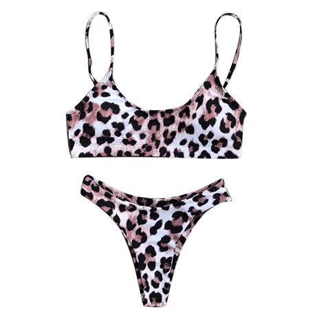 RPVATI Womens High Cut Bikini Set Sexy Leopard Swimwear Thong Push Up