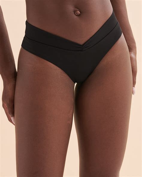 Tropik Ribbed Thong Bikini Bottom Black Bikini Village