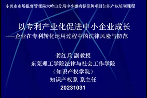 我院教师为企业讲授《以专利产业化促进中小企业成长 企业专利转化运用过程中的法律风险与防范》 东莞理工学院法律与社会工作学院（知识产权学院）