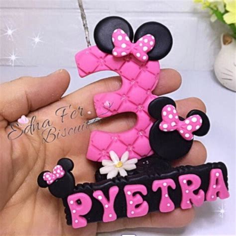 Vela Personalizada Minnie Rosa Em Biscuit Elo