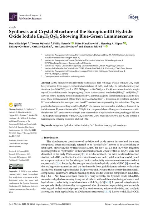 Pdf Synthesis And Crystal Structure Of The Europium Ii Hydride Oxide