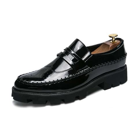 Black Patent Leather Thick Sole Mens Oxfords Loafers Dress Shoes Flats