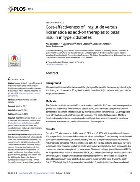 Pdf Cost Effectiveness Of Liraglutide Versus Lixisenatide As Add On Therapies To Basal Insulin