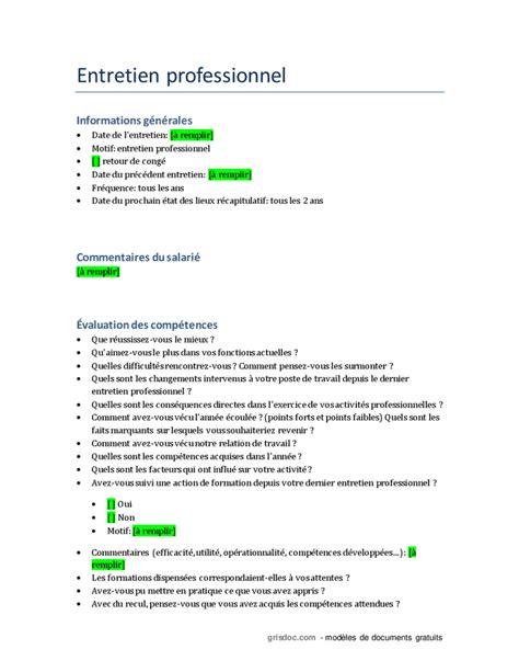 Mod Le Entretien Professionnel Doc Pdf Page Sur