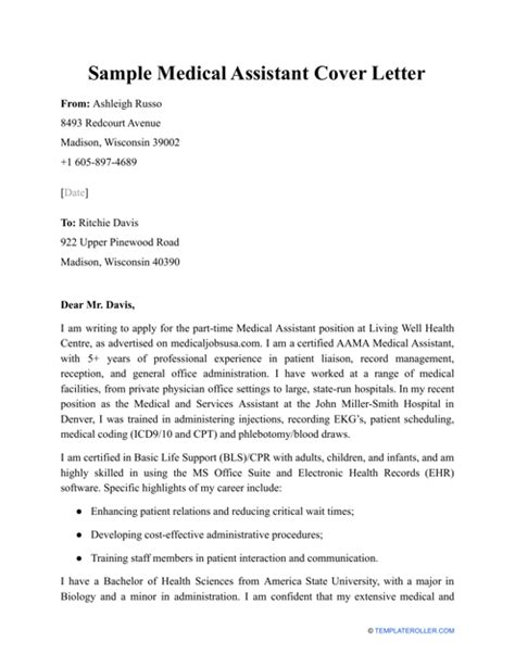 31 Medical Assistant Cover Letter Samples Home