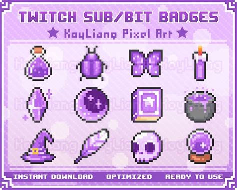 Witchy Sub Badges For Twitch Streaming In Cute Bit Pixel Etsy