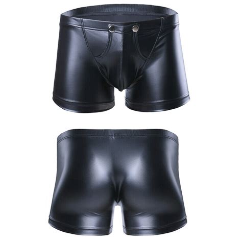 Sexy Lingerie Men Underwear Faux Leather Short Boxer Briefs Underpants