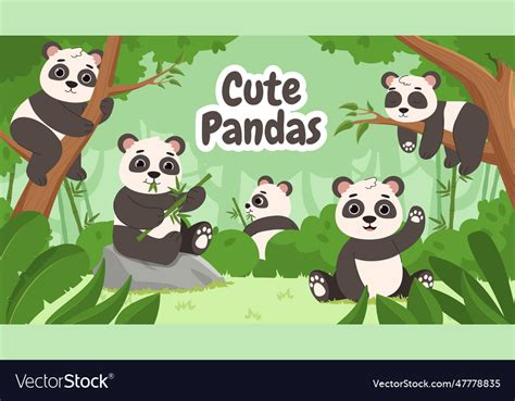 Cute Pandas In Forest Concept Royalty Free Vector Image