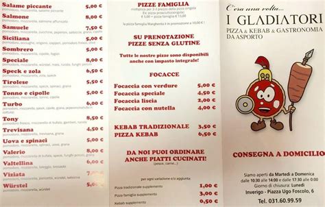 Carta Del Restaurante C Era Una Volta I Gladiatori Inverigo