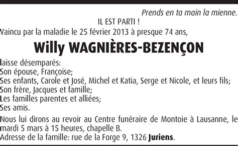 Willy Wagnières Bezençon Hommages