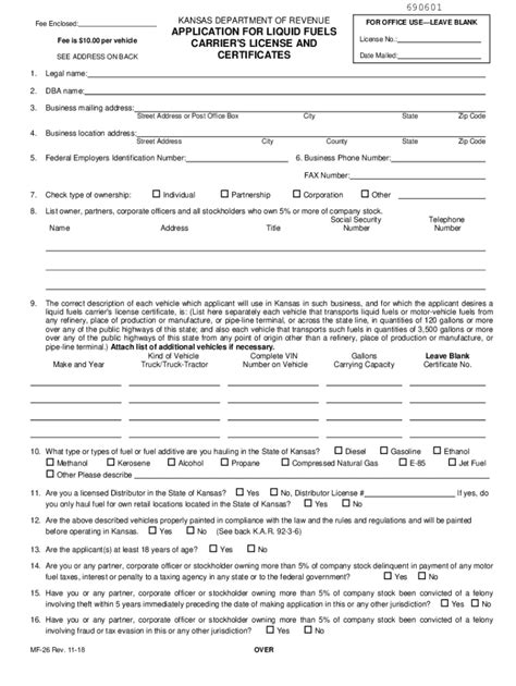 Fillable Online MF 26 Application For Liquid Fuels Carriers License