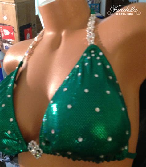 Green Bikini Competition Suit Rhinestone Connectors