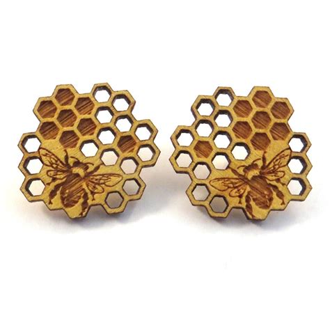 Honeycomb Yellowheart Post Earrings Wooden Studs Bee Wood Etsy