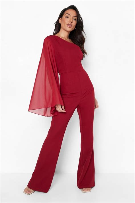 Flare Sleeve Wide Leg Asymmetric Jumpsuit Boohoo