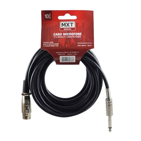 Cabo para Microfone P10 Mono x XLR Fêmea 10 Metros