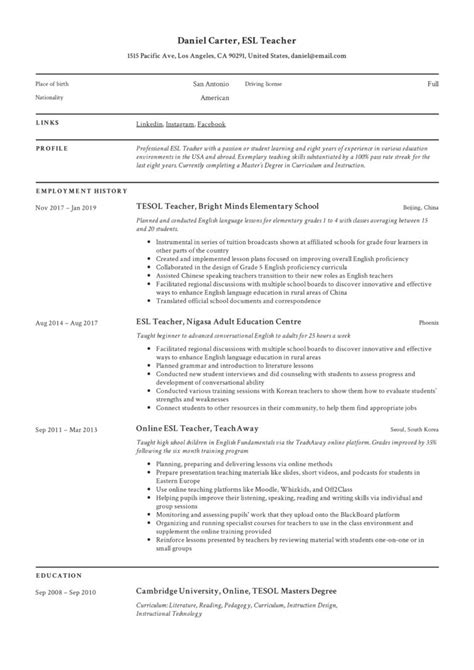 Esl Teacher Resume Examples Pdf Format