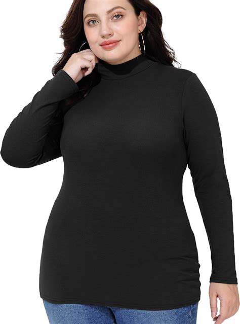 Foreyond Plus Size Mock Turtleneck Tops For Women Long Sleeve Thermal Underwear Lightweight