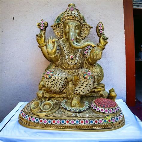 Brass Ganesh Statue With Stone Finish Lord Ganesh Statue Home Decor