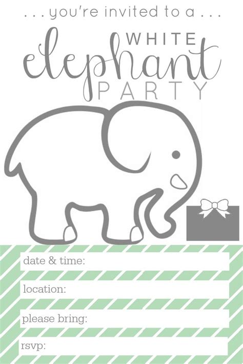 The Best White Elephant Party Printable Invites White Elephant Invitations White Elephant