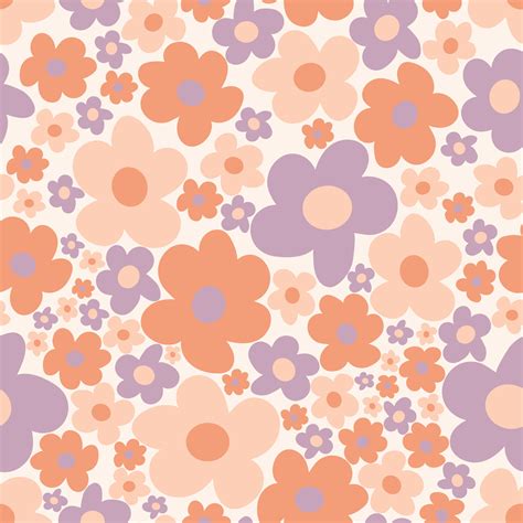 Abstract Seamless Pattern With Vintage Groovy Daisy Flowers