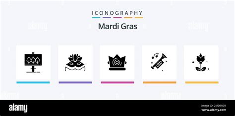 Mardi Gras Glyph Icon Pack Including Present Bouquet King Trumpet