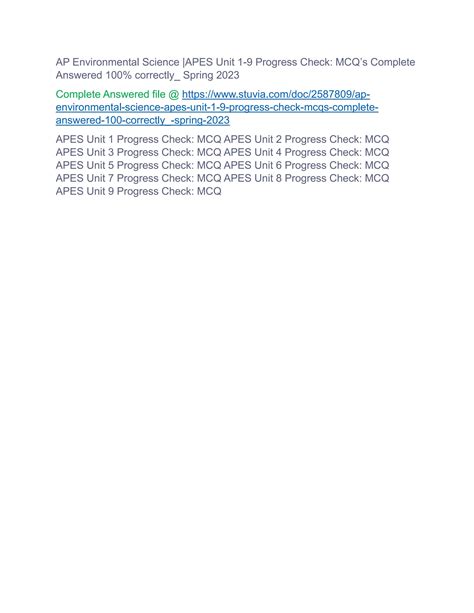 AP Environmental Science APES Unit 1 9 Progress Check MCQs Complete